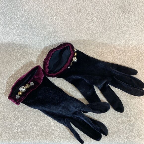 Vtg Ganteb's Silk Blend Scarf and Glove Set Made in France Burgundy Black Velvet - Picture 3 of 14